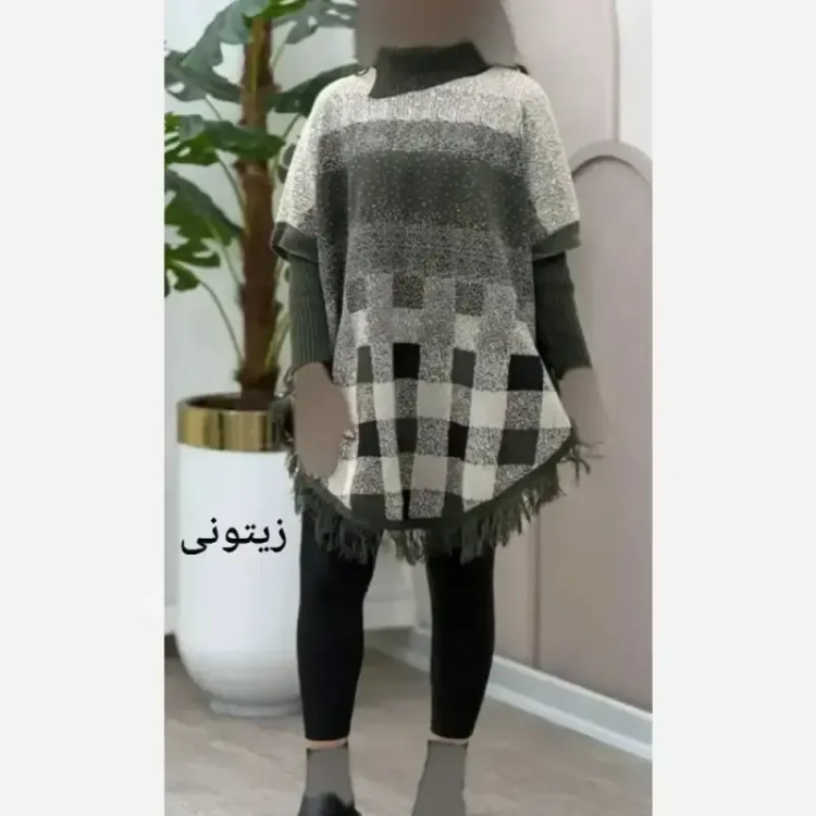 پانچ بافت طرح برفی آستین کشبافت فری سایز