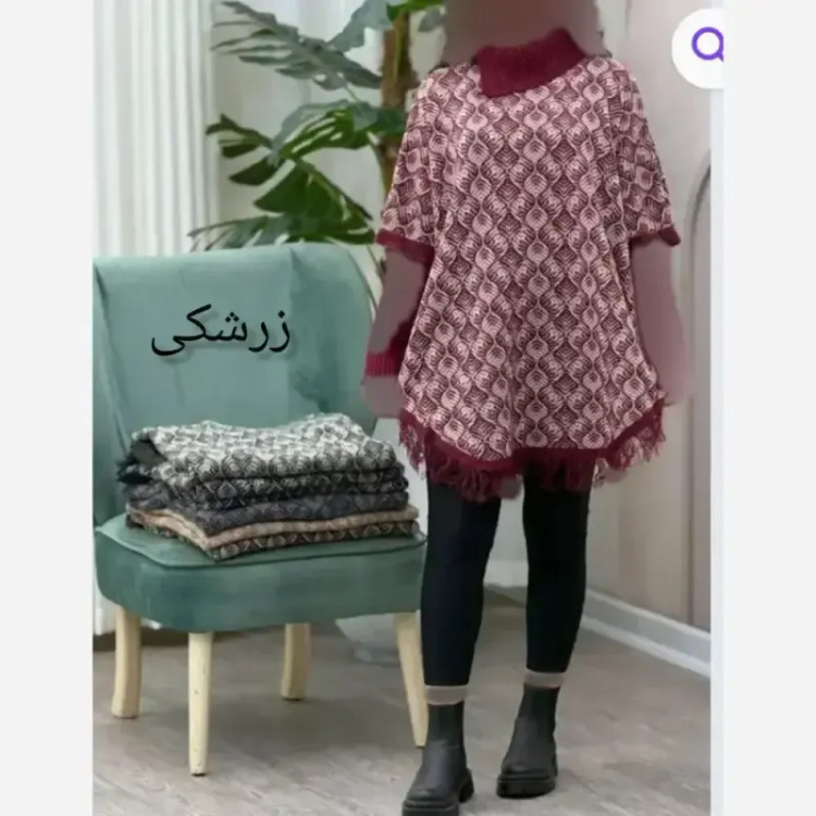 پانچ بافت طرح برگی پالتو آستین کشبافت فری سایز