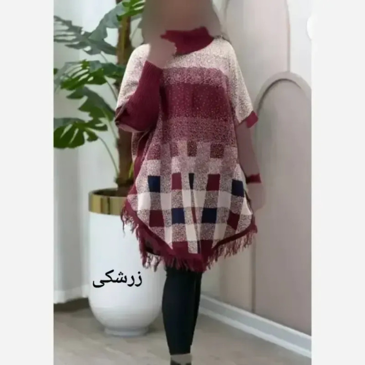 پانچ بافت طرح برفی آستین کشبافت فری سایز